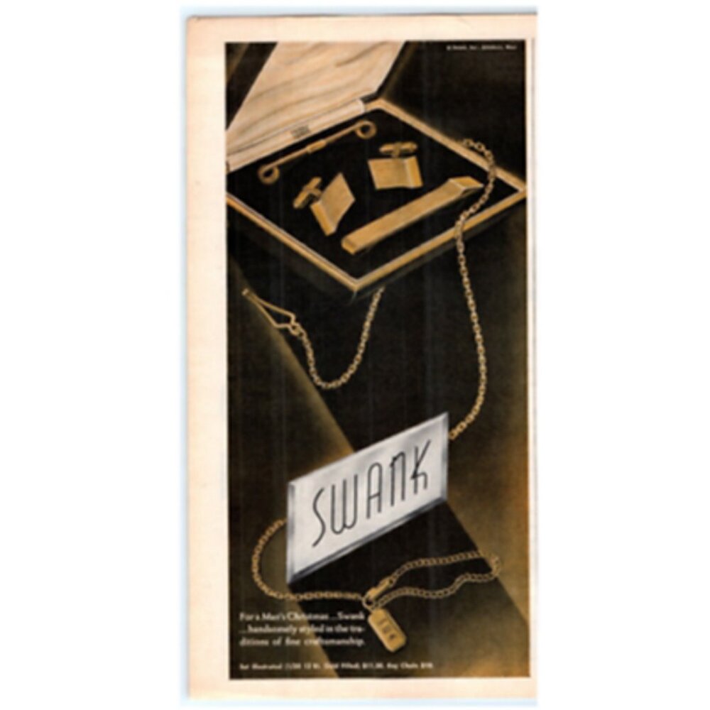 1944 Print Ad Swank Cufflink Set For a Man's Christmas Fine Craftsmanship WWII!
